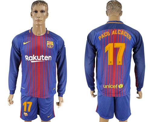 Barcelona #17 Paco Alcacer Home Long Sleeves Soccer Club Jersey - Click Image to Close